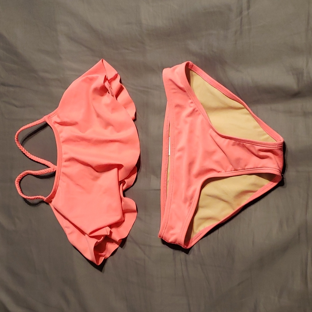 Girls size medium (8) two piece pink bathing suit